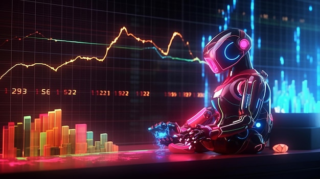 Robot Analysing Stock Market Graph for Business Growth and Artificial Intelligence Investment