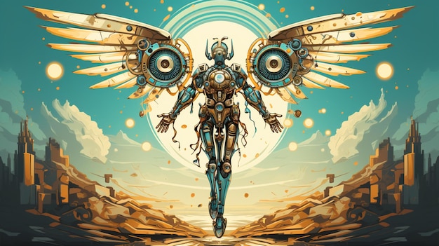 robot android flying illustration