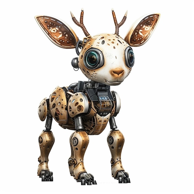 Photo a robot animal with a black and brown face and a white background.