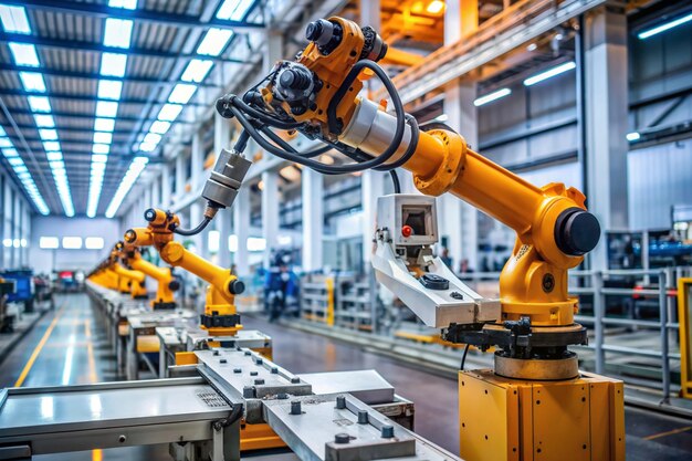Photo robot arm in a factory working for the humans