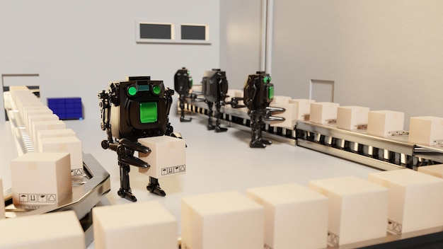 로봇팔 제조업 기술용 객체 미래제품 수출입 창고에 있는 로봇사이버 손으로 기계미래기술
