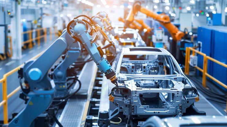 Photo robot arm working in car line manufacturing modern technology industrial production factory