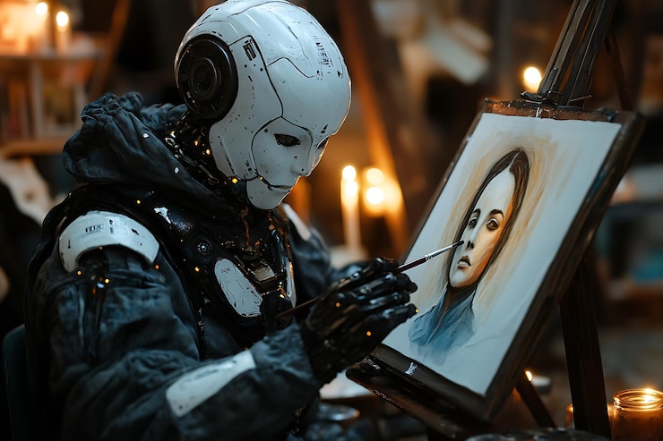 Photo 로 예술가 가 인간 의 초상화 를 그리는 르네상스 시대 의 오일 그림