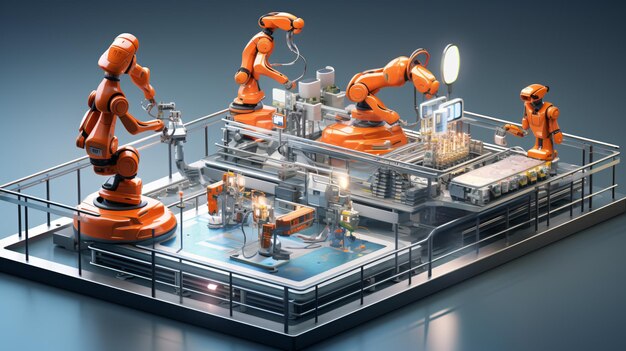 Robot assembly line with smartphone in factory