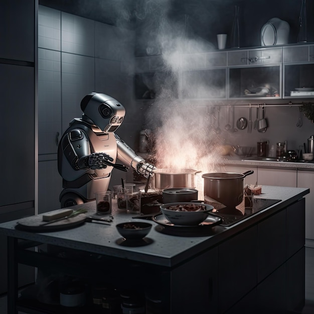 Robot attempts to cook in the kitchen