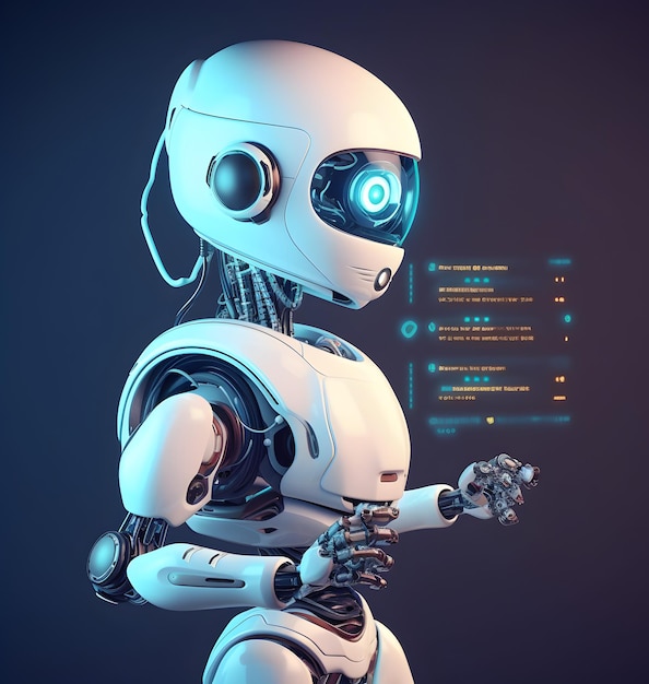 Robot beside data screen Concept of chatbot with AI AI generated