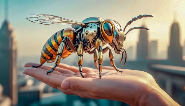 Robot bijen close-up ecologie en milieubeschermingsconcept