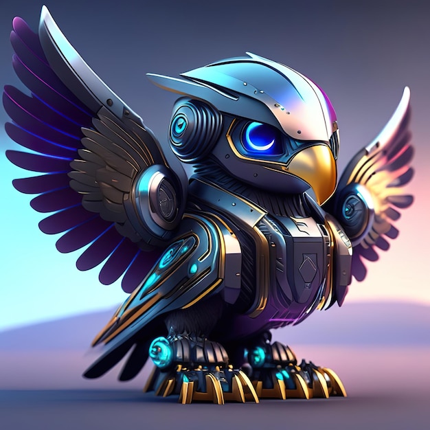 Photo robot bird with exoskeleton and armor generative ai