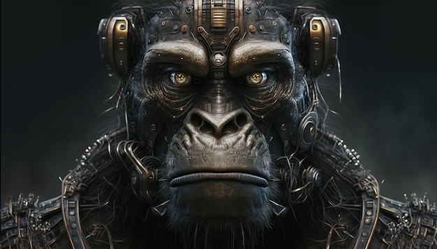 Robot black gorilla animal Face illustration ai generator art image