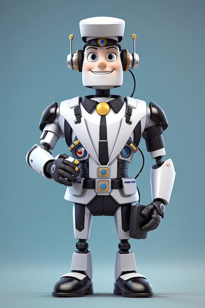 Photo robot butler cartoon character futuristic 3d animation style