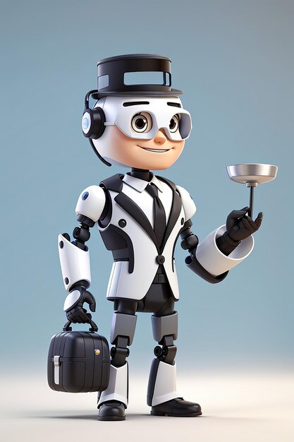 Photo robot butler cartoon character futuristic 3d animation style