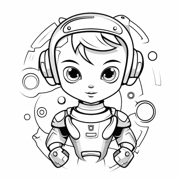 Photo robot cartoon coloring book illustration fantasy character