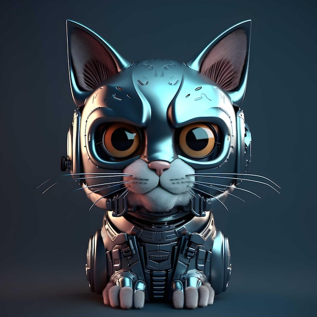 A robot cat with a head that says robot on it