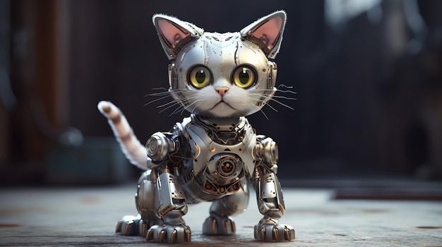 A robot cat with a robot face.