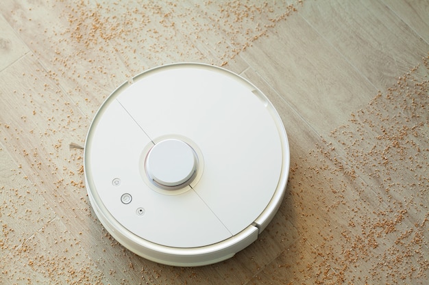 Robot cleaner cleans the lightroom from dirt