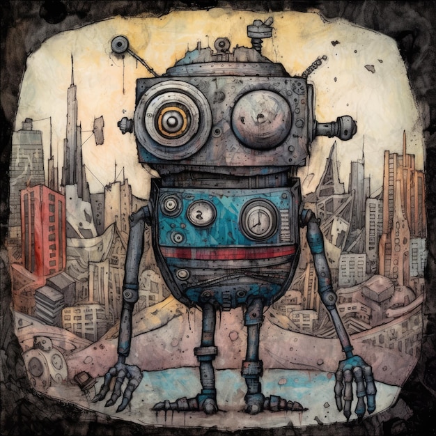 robot cute monster design illustration big eyes emo scary creepy pastel custom art