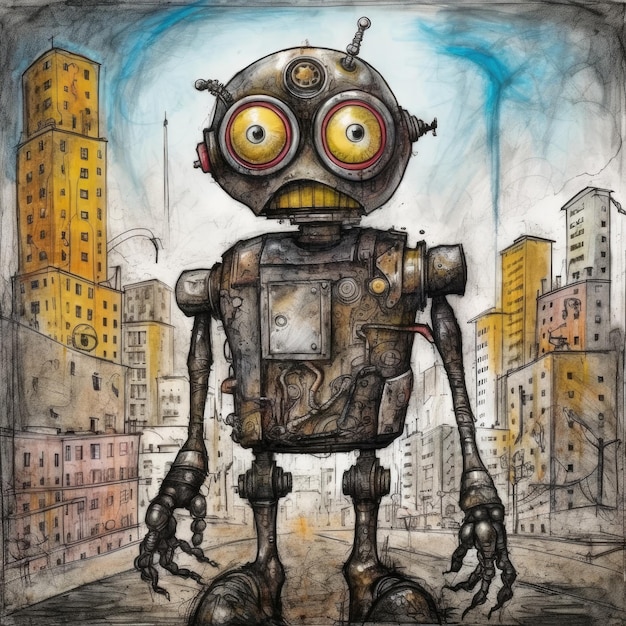 robot cute monster design illustration big eyes emo scary creepy pastel custom art