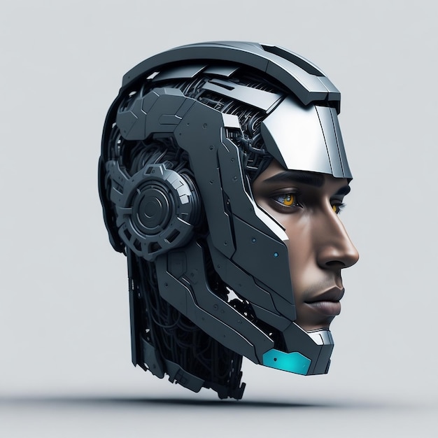 robot cyborg head male artificial intelligence robot face male robotic face Generative AI