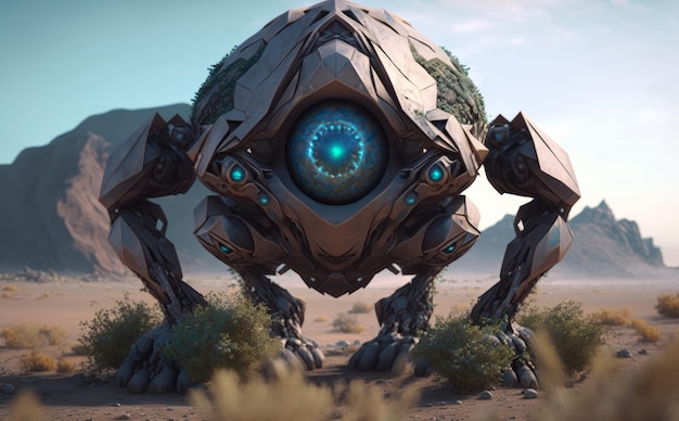 山を背景にした砂漠のロボット