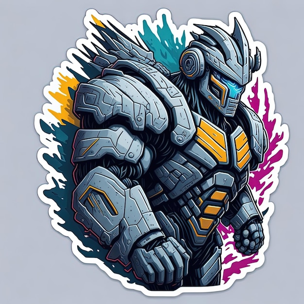 robot design transformer machine metal colorful sticker vector illustrator 2d