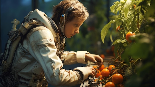 Foto robot die tomaten plukt