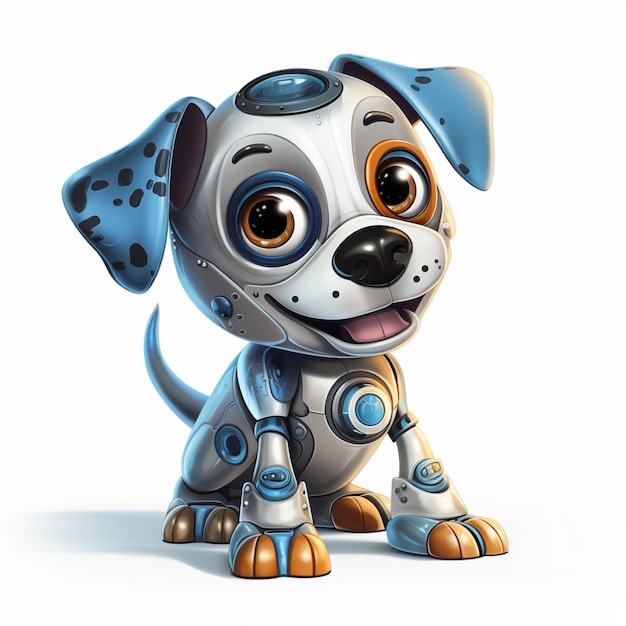 Robot dog 2d cartoon illustraton on white background high