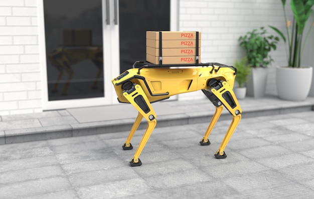 Foto cane robot che consegna pizza