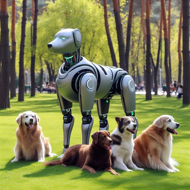 Foto cane robot nel parco estivo