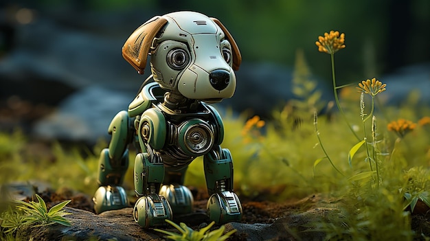 Robot Dog Standing on Green Floor UHD 8K