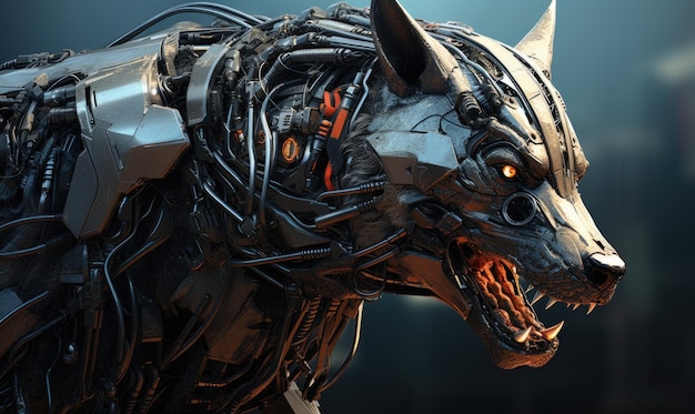 A robot dog that is made of metal