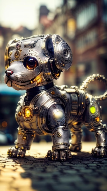 A robot dog with a human face.