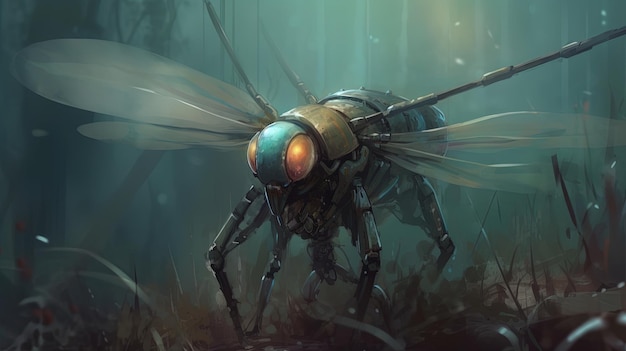 Robot dragonfly spying on enemies Fantasy concept Illustration painting Generative AI