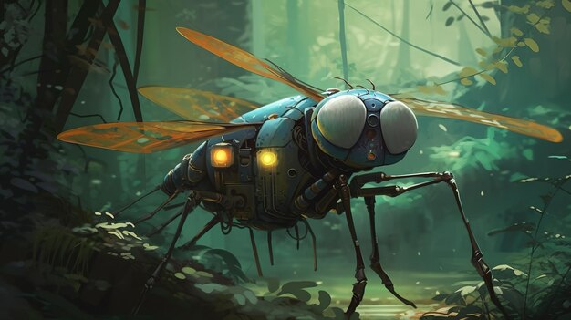 Robot dragonfly spying on enemies Fantasy concept Illustration painting Generative AI