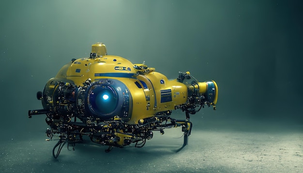 The robot for exploring the sea depths stands on the sandy bottom 3d illustration