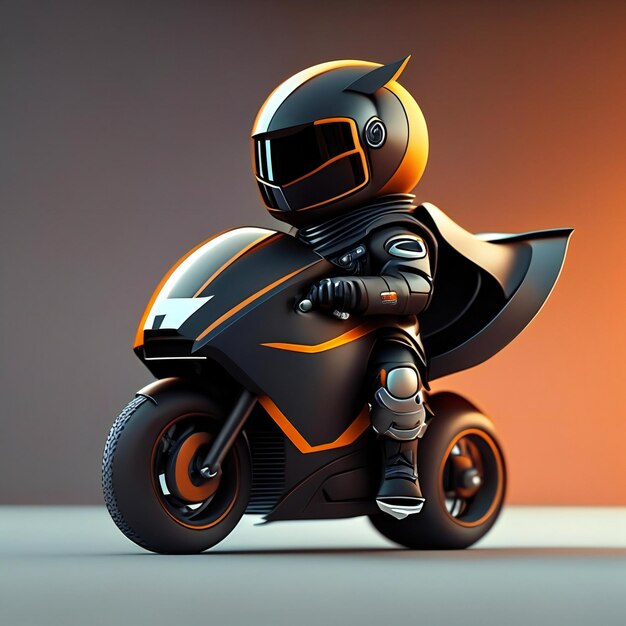 a robot figure is on a black and orange surface.