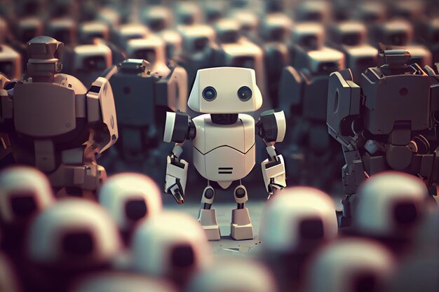 A robot in front of a crowd of robotsgenerative ai