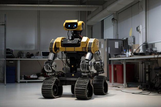 Robot fully equipped with sensors and devices ready for a task in the simulated environment