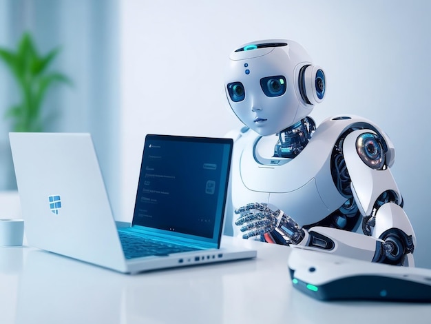 Robot gebruikt de chatbot van de laptop