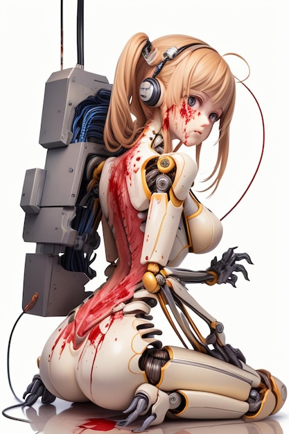 Девушка-робот с кровью на руке