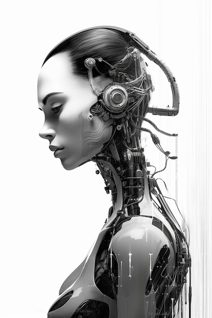 Девушка-робот с головой и словом робот на ней