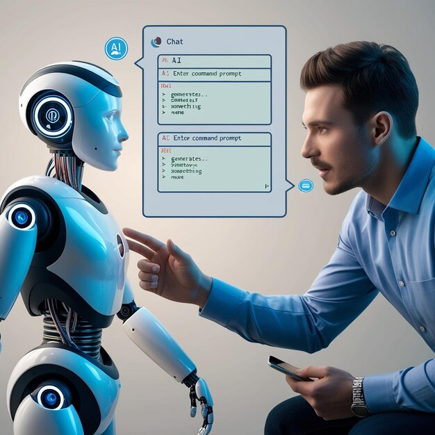 Рука робота искусственный интеллект Ай указывая на слово самообучение улучшение развития решение проблем задачи будущих технологий ай компьютер размытый код фон3d рендеринг