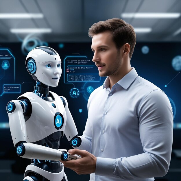 robot hand artificial intelligence ai pointing at word self learning improving development problemsolving solution tasks of future technology ai computer blurred coding background3d rendering