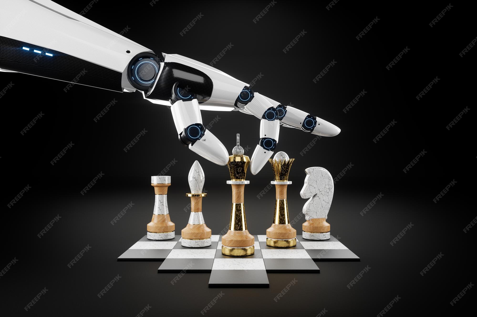 Premium Photo | Robot hand artificial intelligence plays chess concept ...