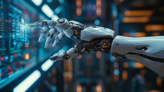 ロボット・ハンド・オン・ブラッド・バックグラウンド 3D レンダリング フューチュリスティック・ロボット