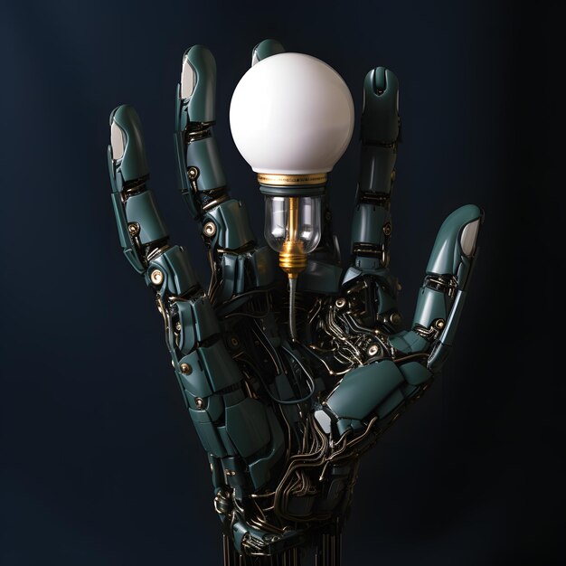 Robot hand holding a light bulb