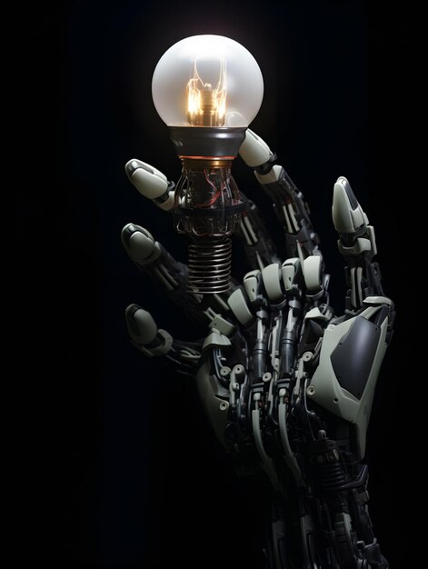 Robot hand holding a light bulb