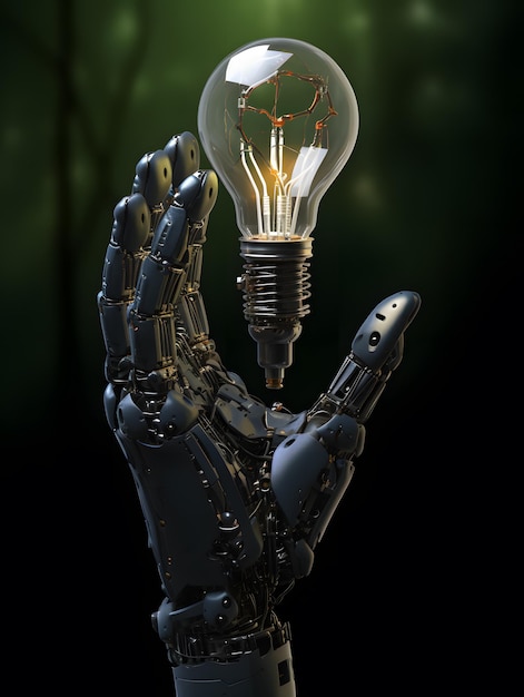 Robot hand holding a light bulb