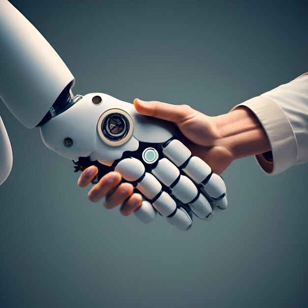 robot hand shake with hand businessman