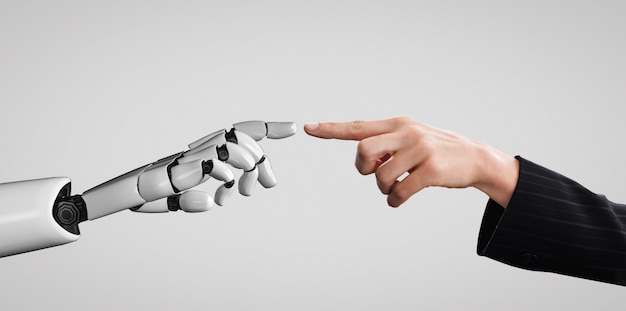 人間の手に触れるロボット手