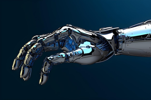 A robot hand with a blue background and the word robot on it.